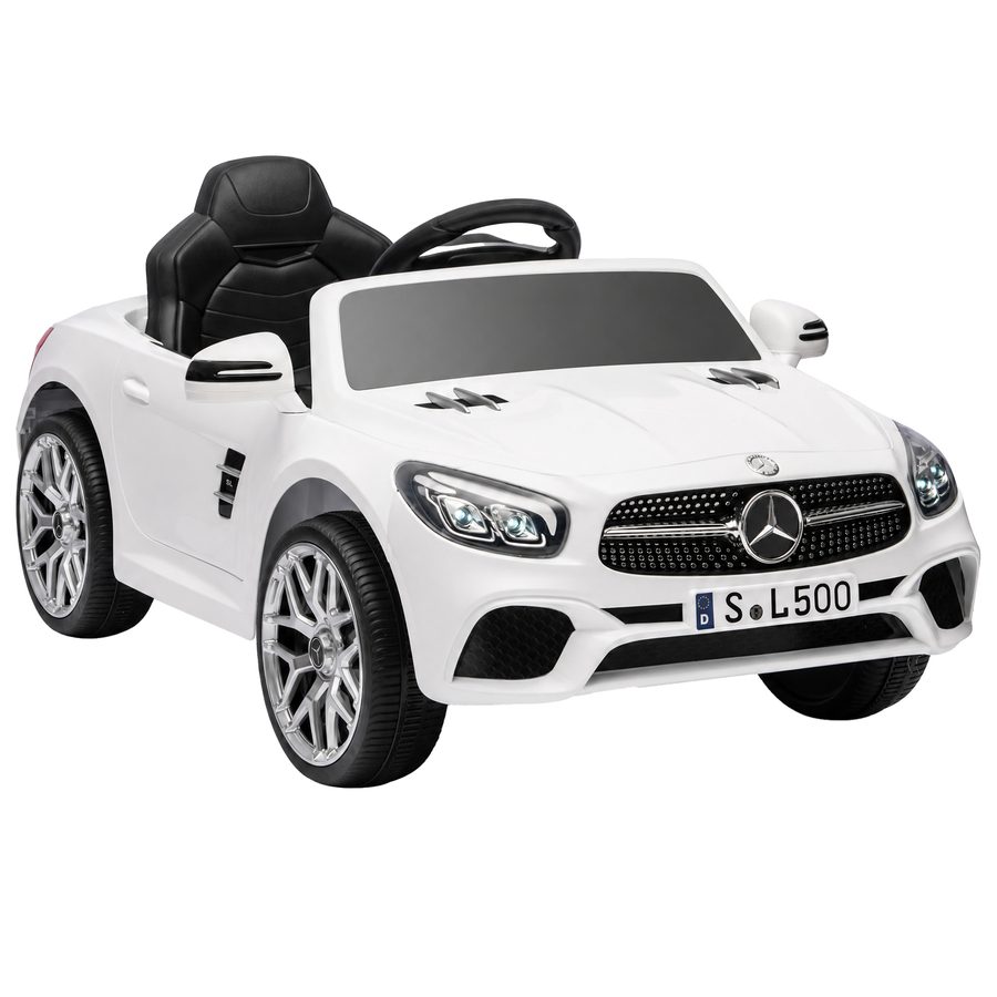 AIYAPLAY Elektroauto für Kinder Mercedes-Benz SL500 Lithium-Batterie 12V mit Fernbedienung 2,4G 2 Motoren Federung Sanfter Start Lichter Musik Hupe Bluetooth 3-5 Jahre 3-5 km/h Weiß   Aosom