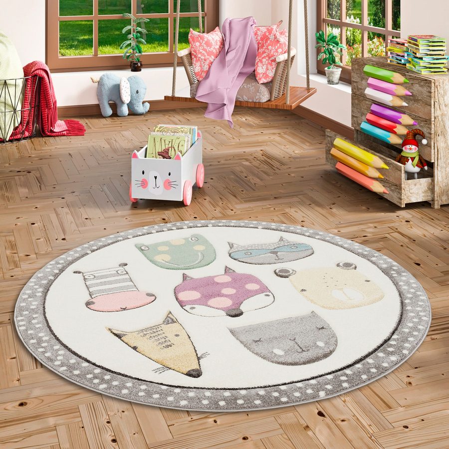 Pergamon Kinder Teppich Maui Kids Happy Animals Bunt Rund