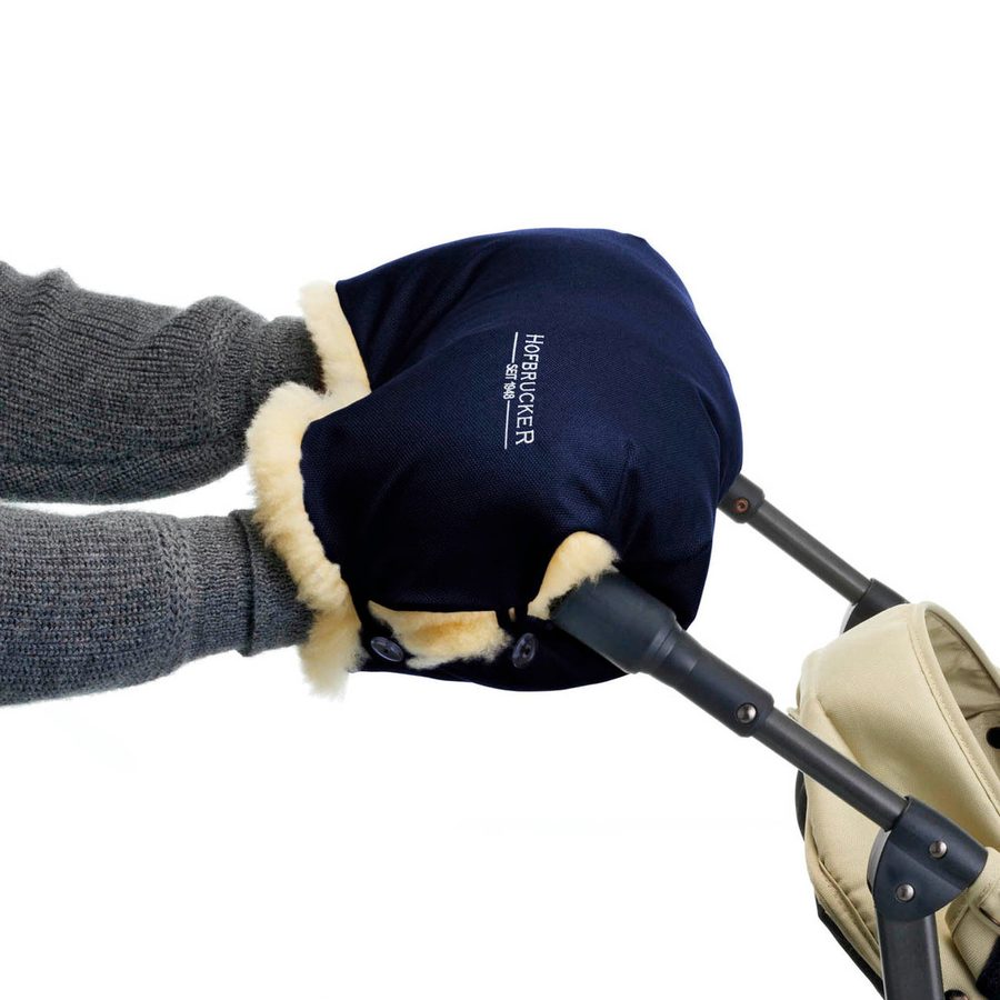 Hofbrucker Lammfell-Handwärmer für Kinderwagen Lammfell Handmuff blau