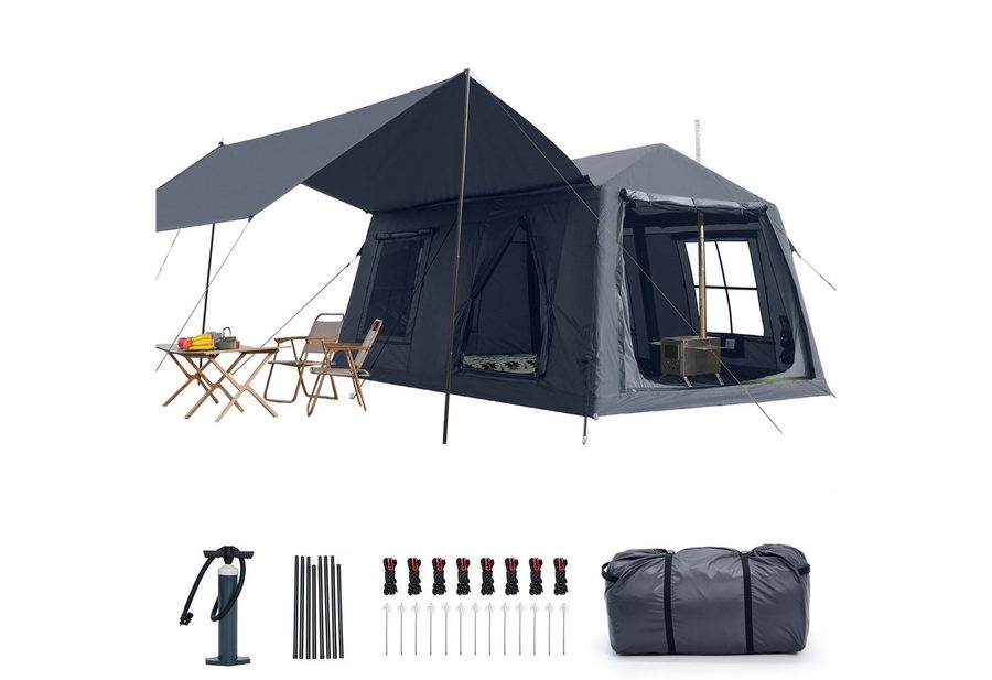 Meulbaty aufblasbares Zelt Air Glamping Zelte, Gampingzelt aus Oxford-Stoff, Personen: 8 (1 tlg), mit aufrollbarem Trennvorhang & 4 großzügigen Belüftungsfenstern