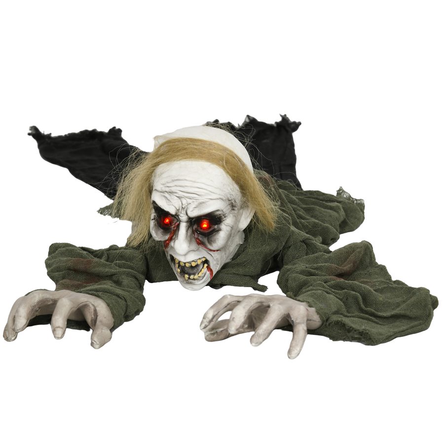 HOMCOM 167cm Halloween-Dekoration Zombie Untoter, Lebensechte Größe Halloween-Zombie mit Rot Leuchtende Augen, Garten Dekoration mit Heul-Geräusch   Aosom