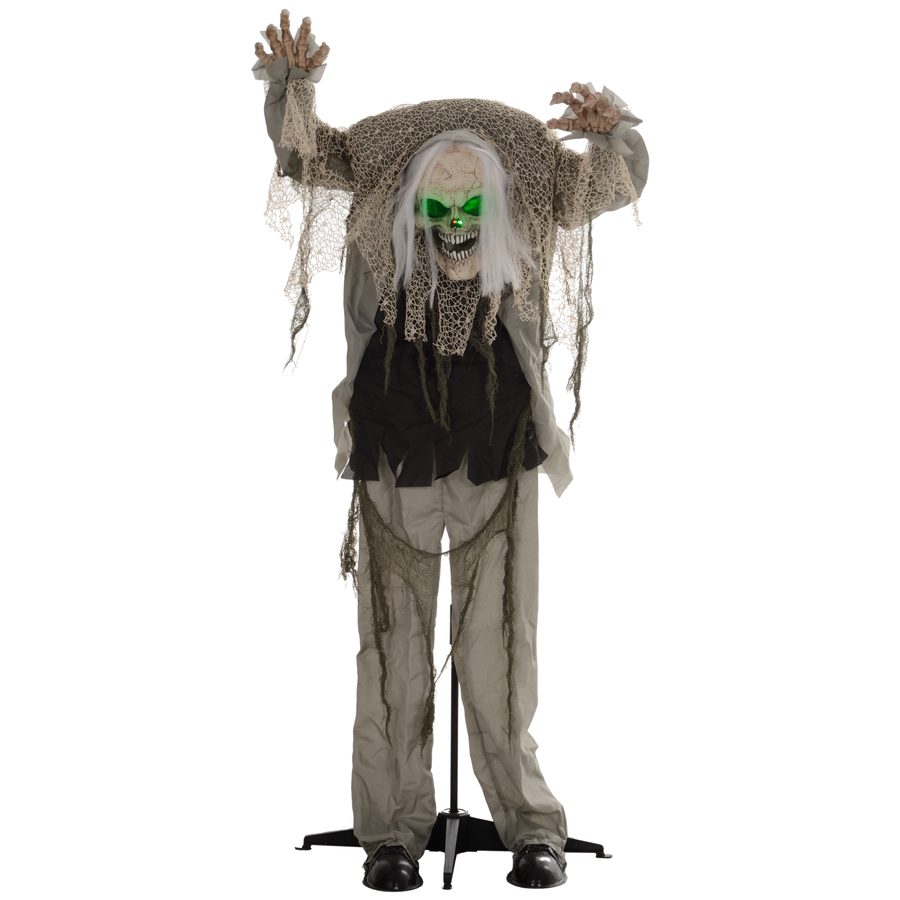 HOMCOM 160cm Halloween Dekoration stehendes Skelett mit LED-Lichter, Soundfunktion, Haustür Deko mit verstellbare Arme, Garten Dekofigur in Lebensgröße für Party   Aosom von HOMCOM