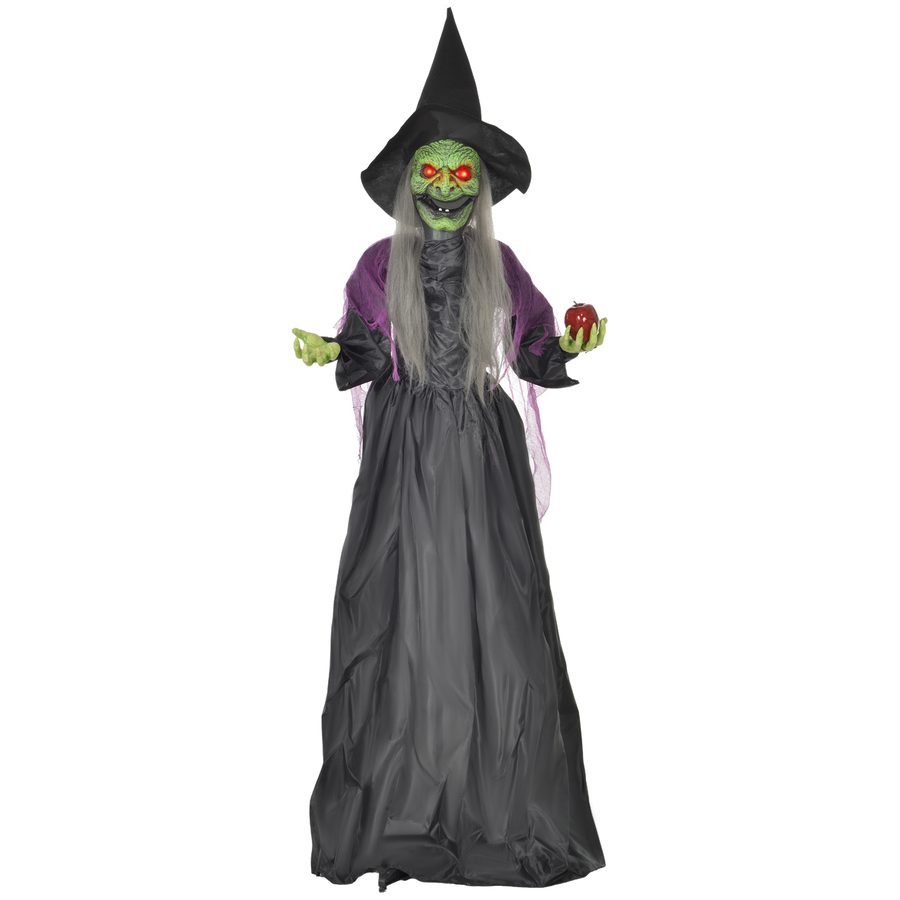 HOMCOM 180cm Halloween Dekoration Halloween-Hexe mit Giftapfel LED-Lichter, Soundfunktion, Haustür Deko mit verstellbare Arme, Garten Dekofigur in Lebensgröße für Party   Aosom von HOMCOM