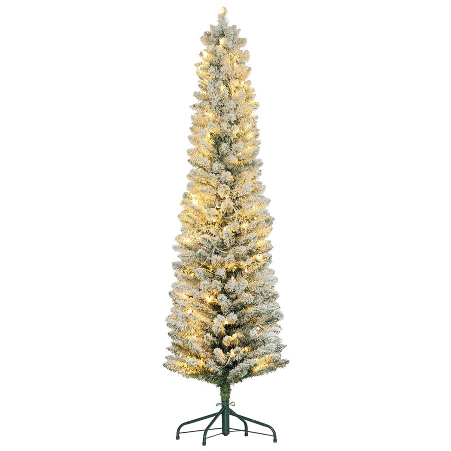 HOMCOM Künstlicher Weihnachtsbaum, 180 cm Christbaum mit 150 LED-Lichten 329 Astspitzen flammhemmend, für Weihnachtsfest, Indoor, Grün+Weiß   Aosom von HOMCOM