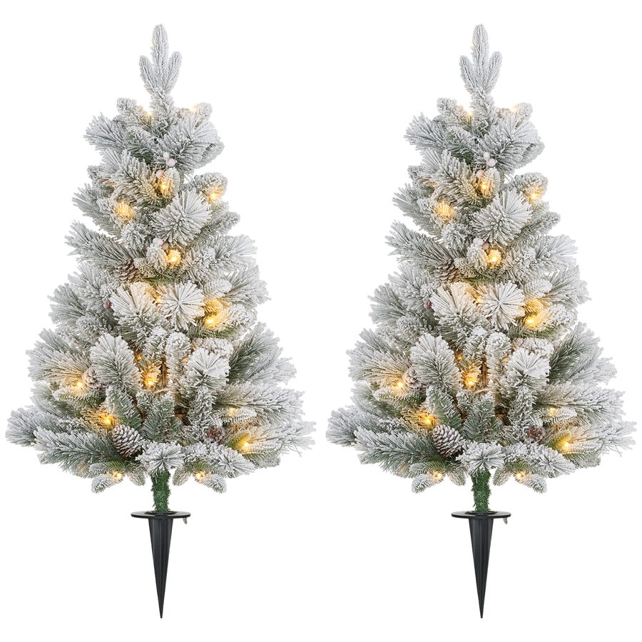 HOMCOM 107 cm 2er-Set Künstlicher Weihnachtsbaum, Christbaum mit 100 LED-Lichten 151 Astspitzen flammhemmend, für Weihnachtsfest, Outdoor, Grün+Weiß   Aosom von HOMCOM