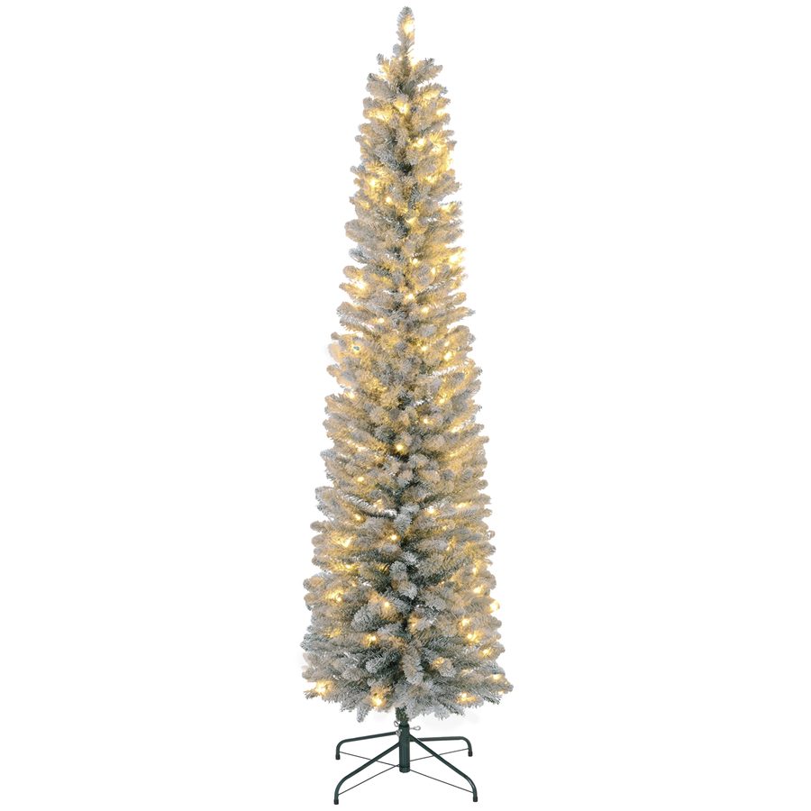 HOMCOM Künstlicher Weihnachtsbaum, 210 cm Christbaum mit 180 LED-Lichten 405 Astspitzen faltbar Standfuß, für Weihnachtsfest, Indoor, Grün+Weiß   Aosom