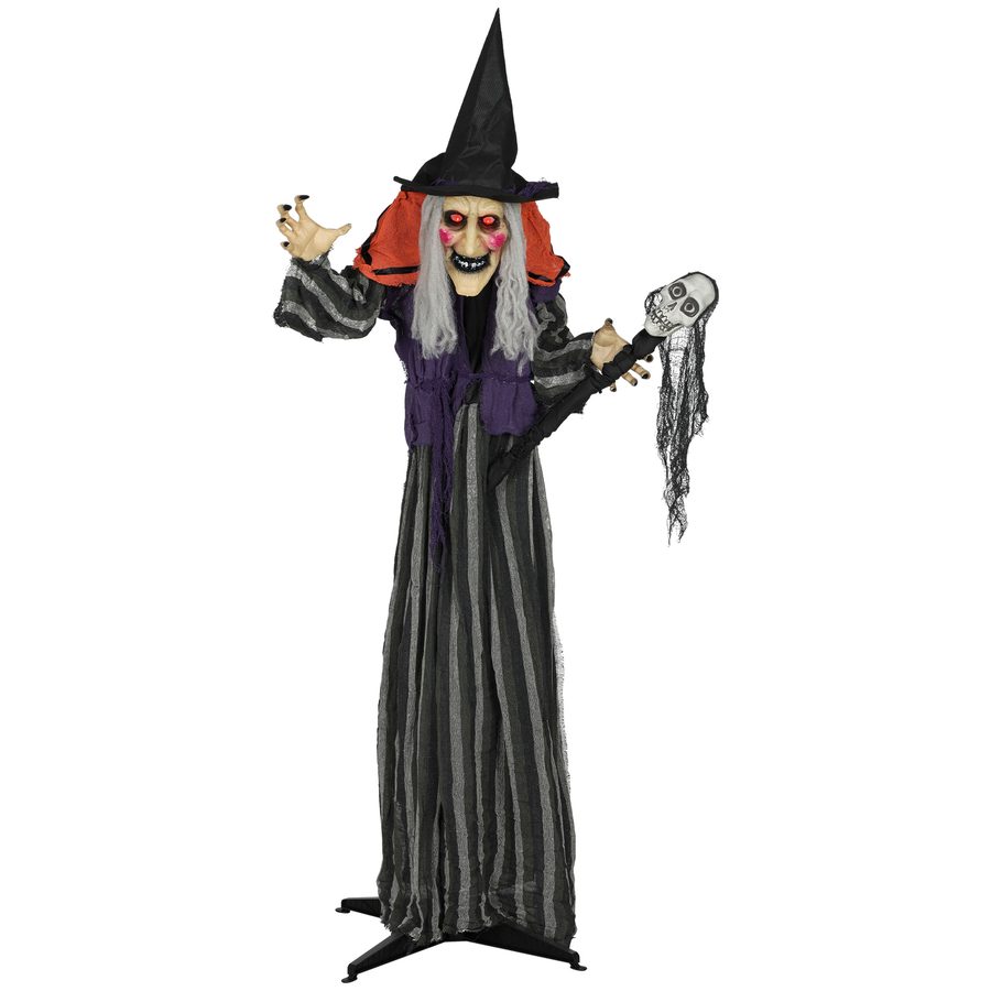 Outsunny 160 cm Halloween Dekoration Halloween Hexe mit LED-Lichter, Soundfunktion, Haustür Deko mit verstellbare Arme, Körper, Garten Dekofigur in Lebensgröße für Party   Aosom