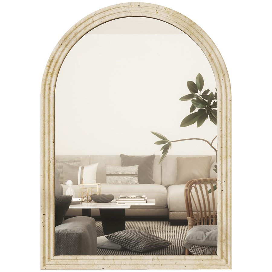 HOMCOM Spiegel Design mit geriffeltem Rand und Haken, Wandspiegel aus Glas und Polystyrol, 60x2x90 cm, Beige   Aosom
