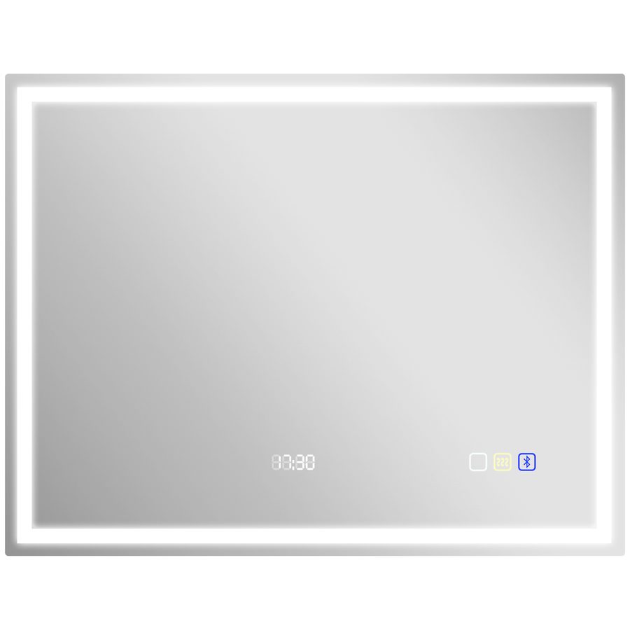 HOMCOM Badezimmer-Spiegel Bluetooth mit LED-Beleuchtung 90 x 70 cm, beleuchteter Wandspiegel mit Touch-Schalter, dimmbares Licht 3 Farben, Anti-Beschlag, Speicher - Silber   Aosom