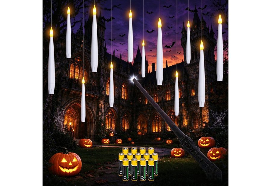 OZAVO LED-Kerze 12PCS schwebende Kerzen mit Timerfunktion,Fernbedienung und Batterien, Mit Zauberstab,Flammenlose Kerzen für Weihnachten Halloween Deko von OZAVO