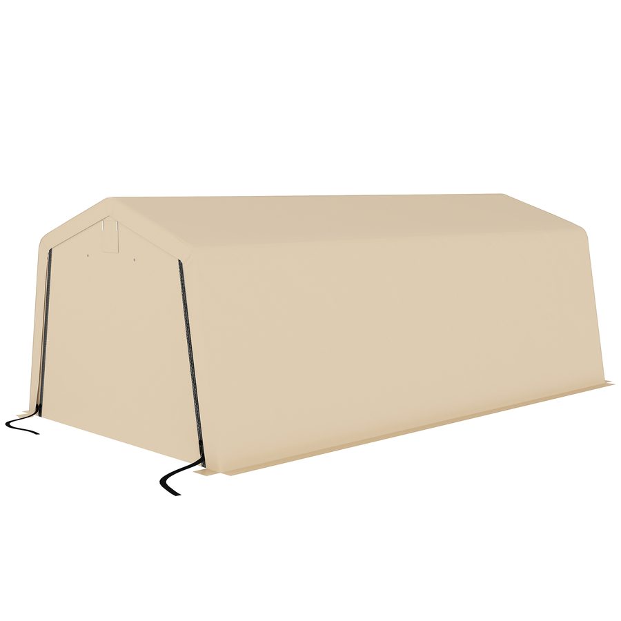 Outsunny Carport Garage Zelt 6,2L x 3,3B x 2,4H m feuerverzinkter Stahl HDPE 150 g/m² wasserdicht anti-UV, 1 Tür Khaki und 2 Belüftungen   Aosom
