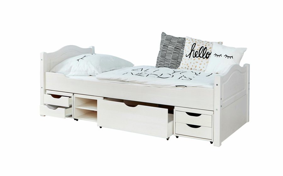 Ticaa Einzelbett "Leni" 90x200 Kiefer Weiß