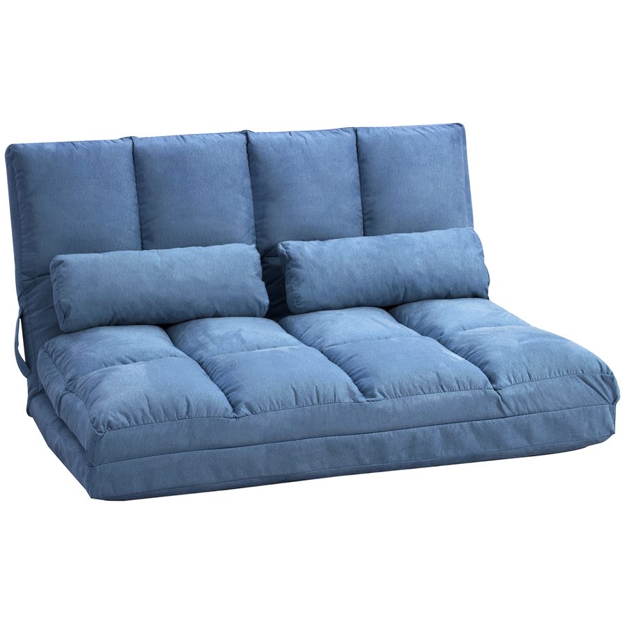 HOMCOM 2 in 1 Bodensofa klappbar, 102L x 73B x 60H cm, mit 3-Fach verstellbarer Rückenlehne, Sitzkissen, Samt, Stahl, Blau  Aos