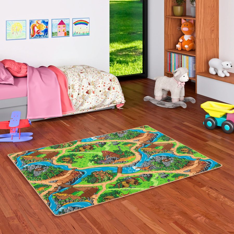 Snapstyle Kinder Spiel Straßen Teppich Dino Welt