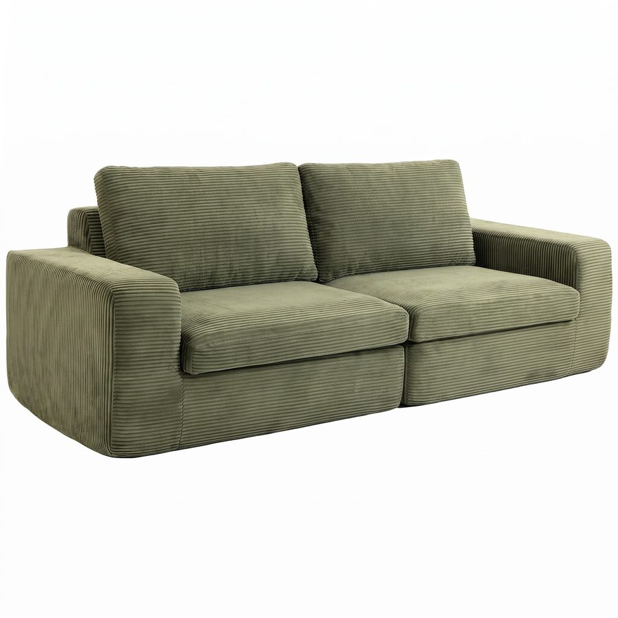 HOMCOM 3‑Sitzer‑Sofa aus Cordvelours, modernes komprimiertes Wohnzimmersofa 236 cm mit Taschenfeder‑Kissen, gepolsterte Armlehnen und Rückenlehne, montagefrei, für Schlafzimmer, Büro, Wohnung, Grün   Aosom
