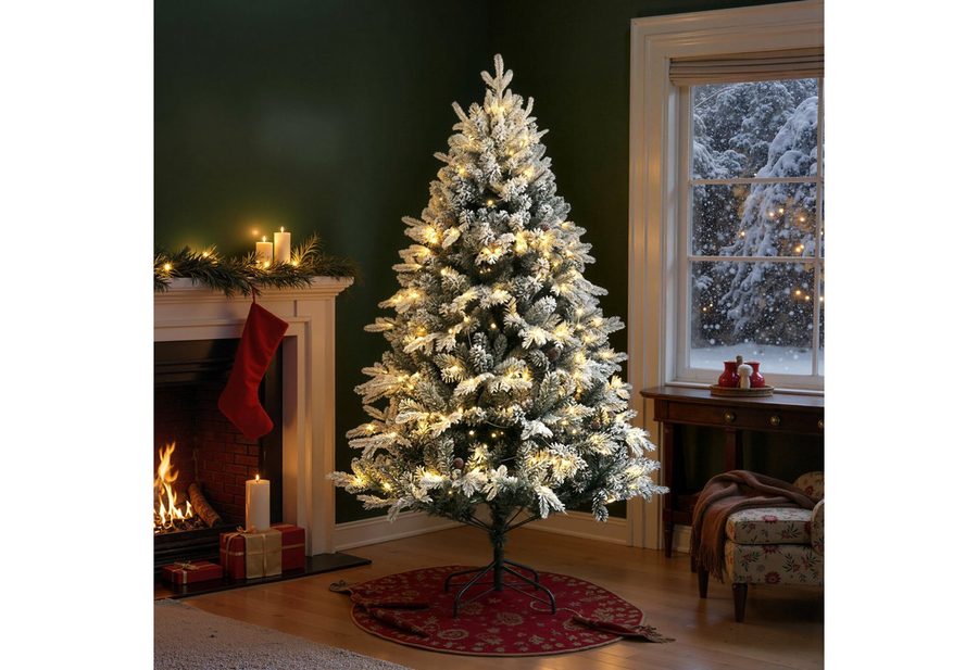 HOMCOM Künstlicher Weihnachtsbaum Christbaum mit 793 Spitzen, mit Schnee, klappbar Metallständer, Tannenbaum, klappbar Stahlständer, für Weihnachten Deko, Grün von HOMCOM