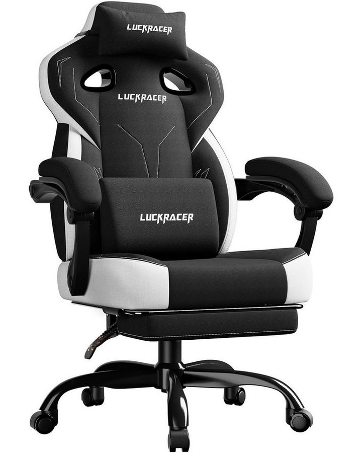 GTPLAYER Gaming-Stuhl Stoff, Racing Gamer Stuhl, Ergonomischer Gaming Sessel Gaming Chair, Schreibtischstuhl, Federsitzkissen mit Fußstütze von GTPLAYER