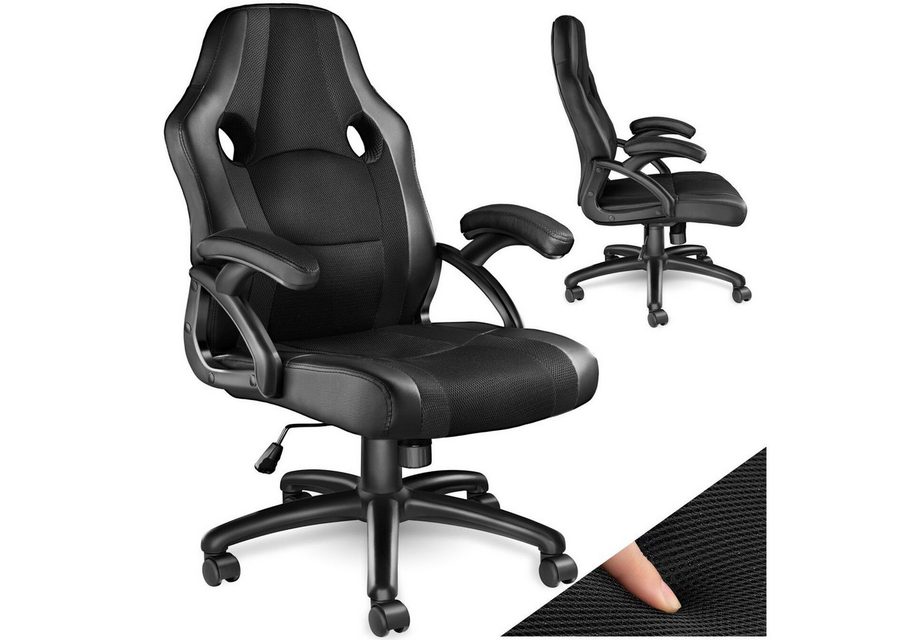 tectake Gaming-Stuhl Bürostuhl, ergonomische Form, Kunstlederbezug mit Mesh-Gewebe (Gaming Sessel Benny, 1 St), Stufenlos höhenverstellbar, gute Polsterung, um 360° drehbar