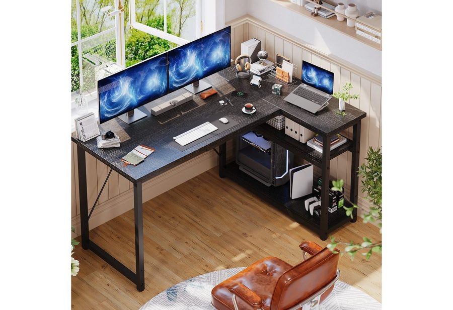 HOMALL Eckschreibtisch Eckschreibtisch Umkehrbarer L-förmiger Computer schreibtisch mit Hutch (Maße: 1 m/1,2 m/1,4 m/1,6 m, Schreibtisch mit verstellbaren Einlegeböden) von HOMALL