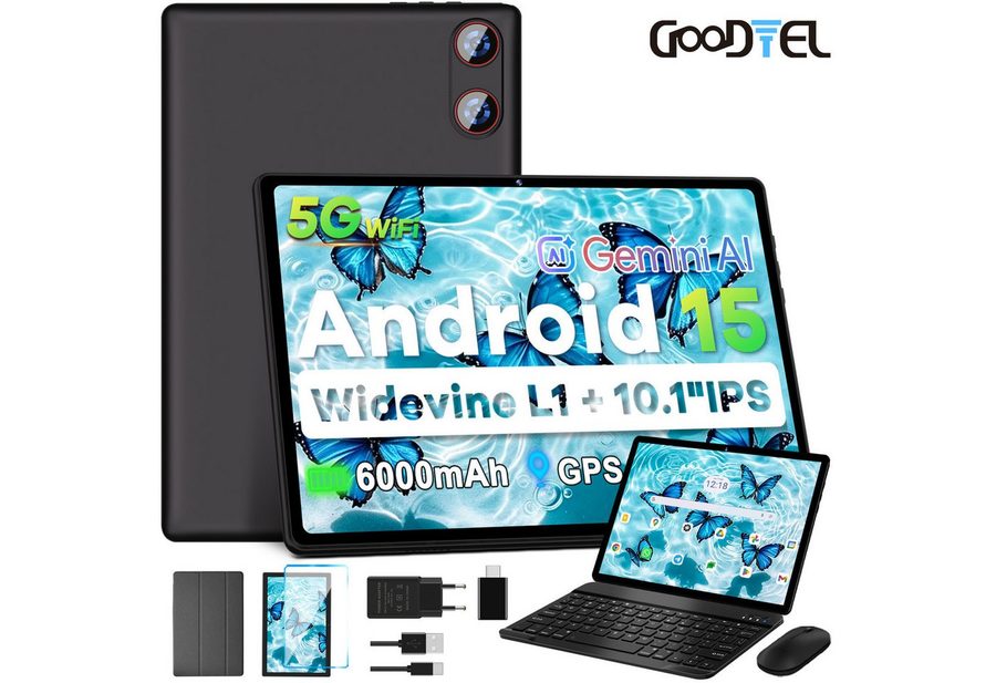 GOODTEL Tablet Android 15, WiFi, 30GB RAM 64GB Speicher erweitern bis zu 1TB Tablet (10,1", Android 15, 64GB Speicher/erweiterbar auf 512TB,6000mAh,Gemini AI,WiFi,Widevine L1) von GOODTEL