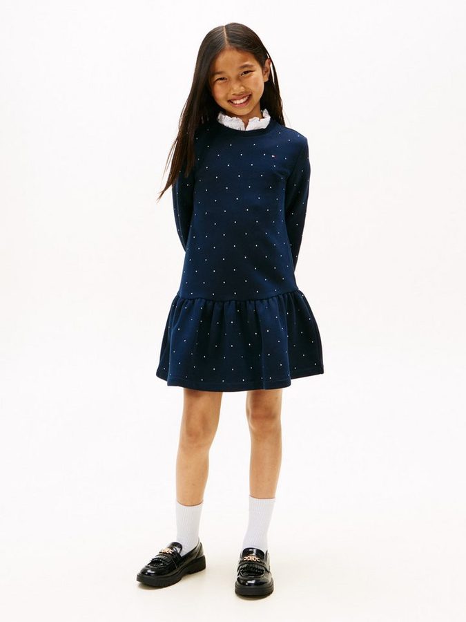 Tommy Hilfiger Jerseykleid FESTIVE STUD HWK DRESS LS Regular fit, für Kinder bis 16 Jahre