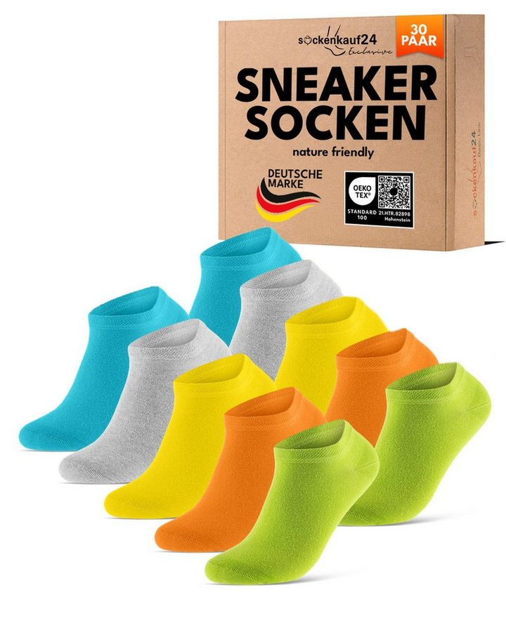 sockenkauf24 Sneakersocken Premium Sneaker Socken Herren & Damen mit Komfortbund ohne Gummidruck (30-Paar) atmungsaktive gekämmte Baumwolle, ohne Naht, Exclusive Line