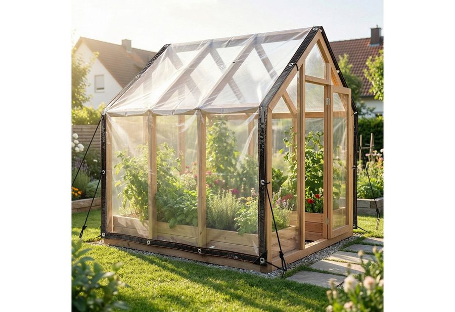 Clanmacy Schutzplane PVC transparente Plane Abdeckplane mit Ösen und Seil (für Terrasse Pavillon Gewächshaus), wasserdichte Plane Windschutz Regenschutz von Clanmacy