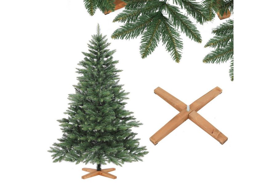 Salcar Künstlicher Weihnachtsbaum Künstlich Nordmanntanne mit Christbaum Holzständer PVC Tannenbaum, Nordmanntanne, 150 cm, 381 Zweige mit spitzen Spitzen – realistisch und edel von Salcar