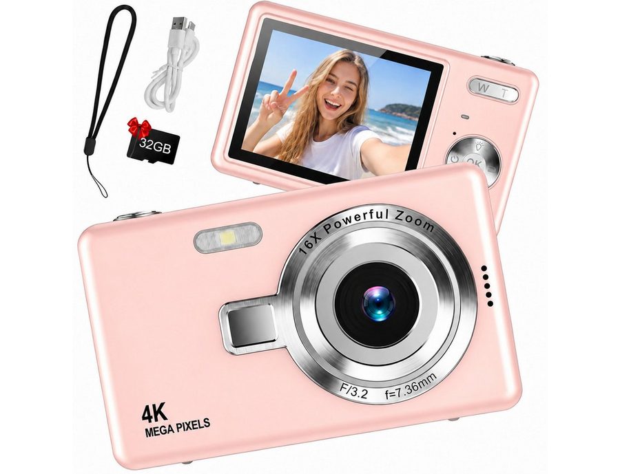 XEOOCE Digitalkamera 44MP 1080P FHD Kompaktkamera 16X Zoom 32GB SD Karte Kompaktkamera (44 MP)