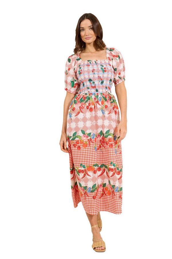 Love & Roses Midikleid Love & Roses Midikleid, gesmoktes Mieder, Regular (1-tlg)