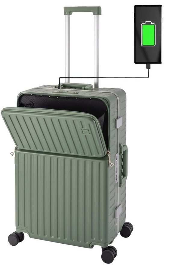 Travelhouse Hartschalen-Trolley Roma, 4 Rollen, mit USB und Getränkehalter Aluminium-Rahmen & Polycarbonat Hartschale