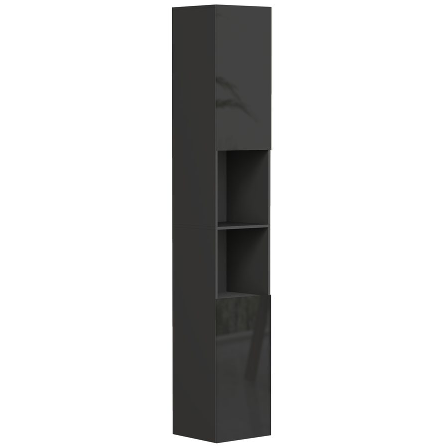 kleankin Bad-Hochschrank, hoher Aufbewahrungsschrank, glänzende Oberfläche, verstellbare Einlegeböden, 2 Schränke und 2 Nischen, Bad-Aufbewahrungsregal, 30 x 30 x 181,5 cm, schwarz   Aosom