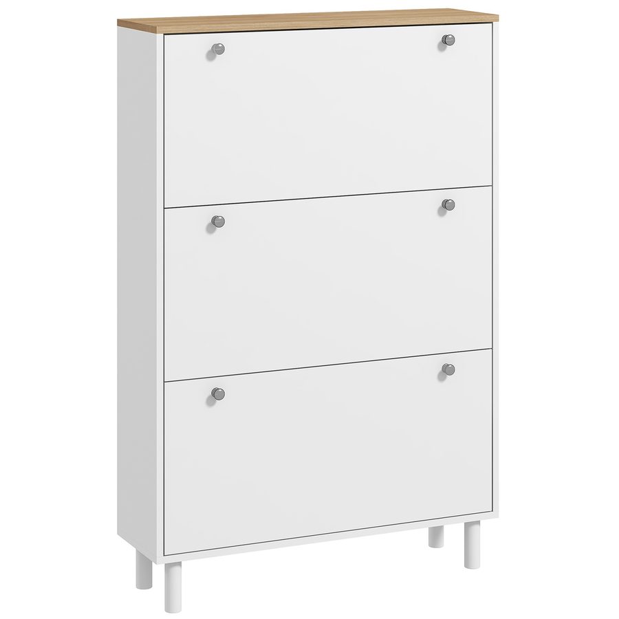 HOMCOM Schuhschrank 24 Paar, schmaler Schuhschrank mit 3 kippbaren Schubladen, verstellbaren Einlegeböden und Oberplatte, moderner Stil, für Flur und Eingangsbereich, 80x23,5x121cm, Weiß   Aosom