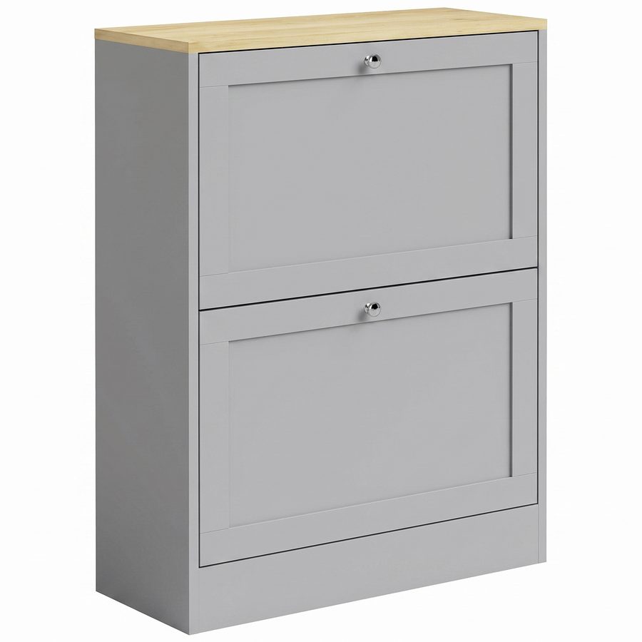 HOMCOM Schuhschrank für 12 Paar, schmaler moderner Schuhschrank mit 2 Klappfächern und verstellbaren Einlegeböden, für Flur und Eingangsbereich, 60 x 23,5 x 80 cm, Grau   Aosom von HOMCOM