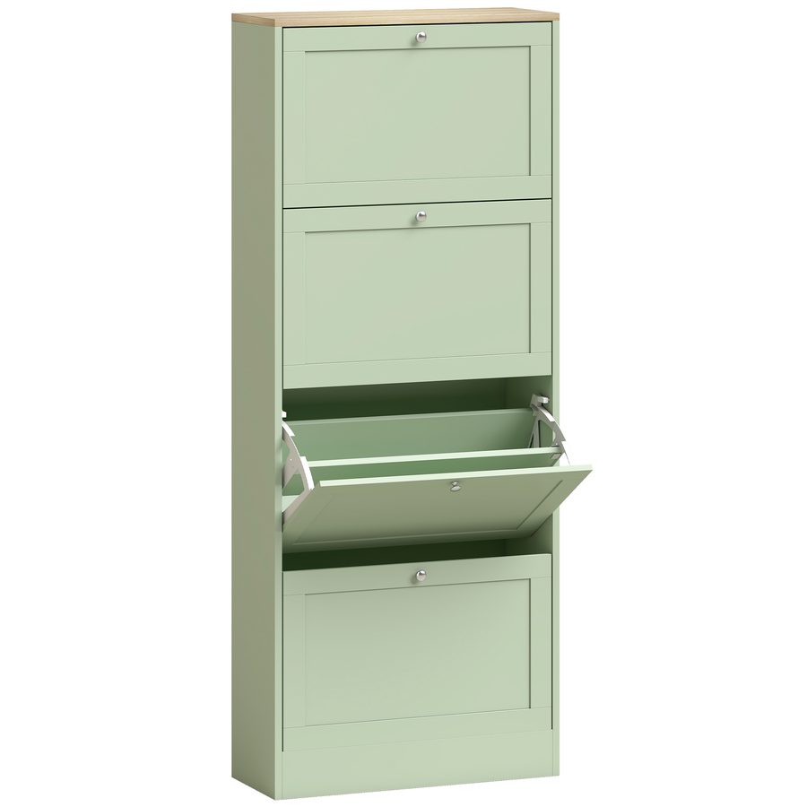 HOMCOM Schuhschrank für 24 Paar, schmaler moderner Schuhschrank mit 4 Klappschubladen und verstellbaren Einlegeböden, für Flur und Diele, 60 x 23,5 x 153,3 cm, Hellgrün   Aosom