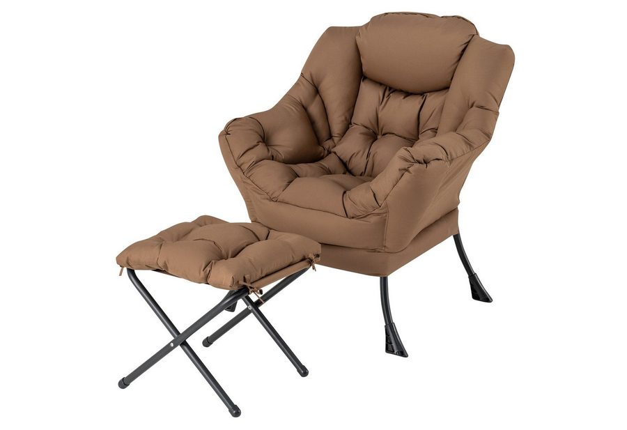 COSTWAY Relaxsessel Ohrensessel mit Hocker, 150kg belastbar