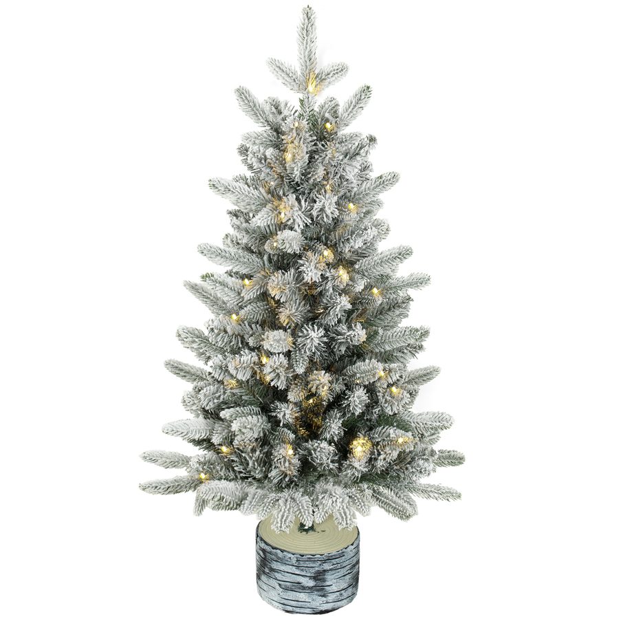 HOMCOM Künstlicher Weihnachtsbaum, 90 cm Christbaum mit 50 LED-Beleuchtung 240 Spitzen Kunstschnee Magnesiumoxid-Sockel, Tannenbaum-Form Weihnachtsdeko für Tisch Indoor, Weiß   Aosom