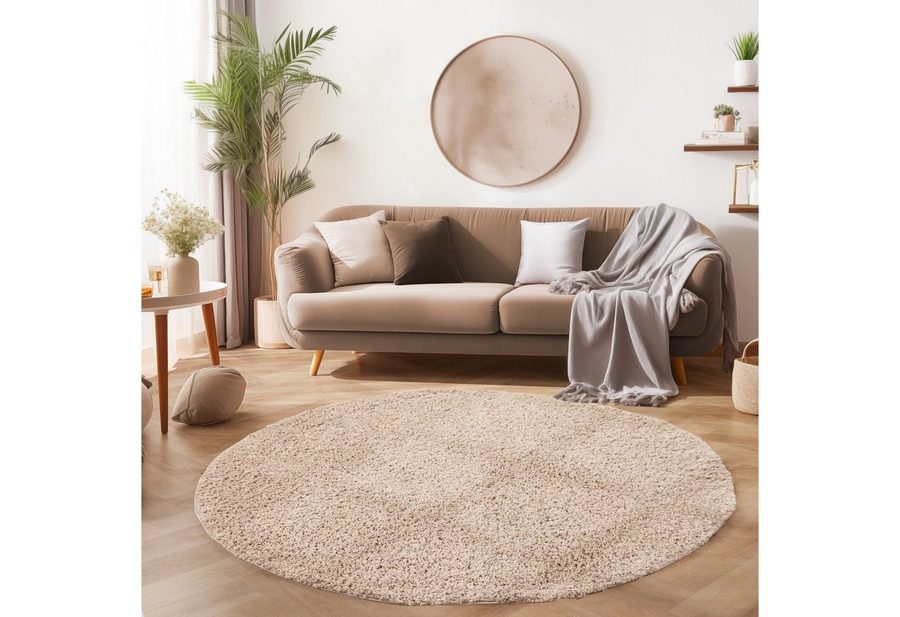 SIMPEX24 Teppich Unicolor - Einfarbig, Rund, Höhe: 30 mm, Einfarbig Shaggy Teppich Wohnzimmer Langflor Versch. Farben und Größen von SIMPEX24