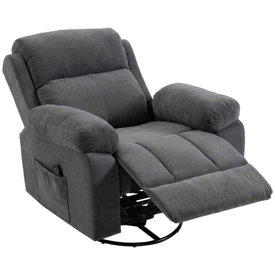 HOMCOM Relaxsessel Fernsehsessel Massagesessel mit Wärme und Massage, 360° Drehbar TV-Sessel mit Liegefunktion, Wippfunktion, Chenille-Optik, Fernbedienung, Seitentasche Dunkelgrau   Aosom