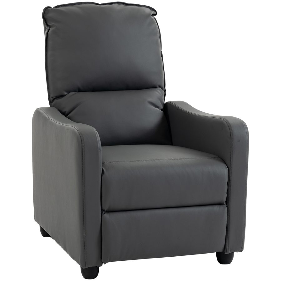 HOMCOM Manuell verstellbarer Relaxsessel 155° mit Fußstütze, ergonomisch gepolsterter Sessel mit PU-Leder, Metall- und Holzrahmen für Wohnzimmer und Schlafzimmer, 69x91x100 cm, Dunkelgrau   Aosom