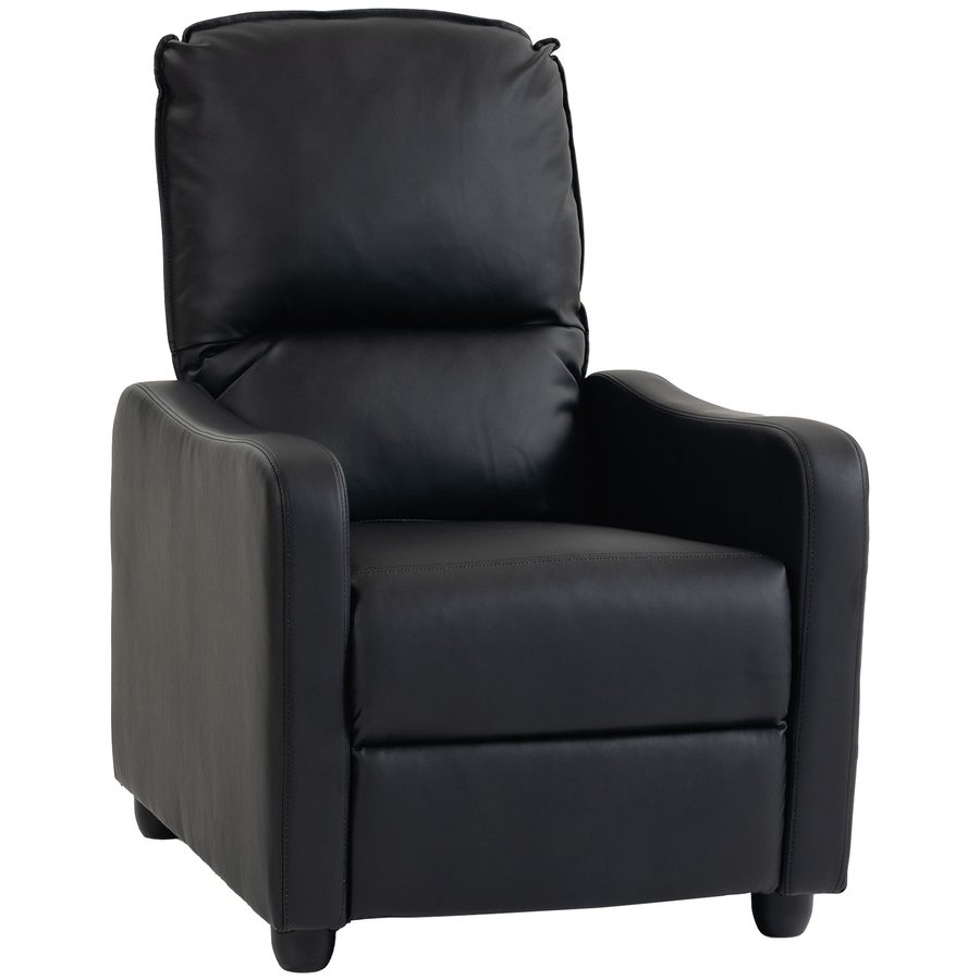 HOMCOM Manuell verstellbarer Relaxsessel 155° mit Fußstütze, ergonomisch gepolsterter Sessel in PU-Leder, Metall- und Holzrahmen für Wohnzimmer und Schlafzimmer, 69x91x100cm, Schwarz   Aosom