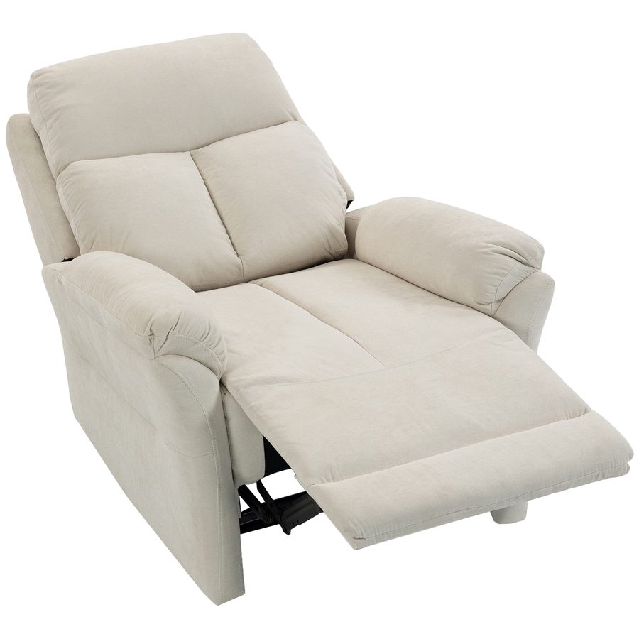 HOMCOM Manuell verstellbarer Relaxsessel 155° mit Fußstütze, platzsparender Samt-Sessel, dick gepolstert, breiter Sitz, hohe Rückenlehne, gepolsterte Armlehnen, Wohnzimmer, Creme   Aosom