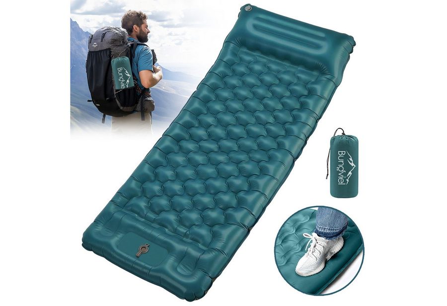Bundviel Isomatte Camping Selbstaufblasend 12cm Dicke Luftmatratze Utraleicht mit Fußp, Ultraleicht 196x70x12cm / 196x83x12cm