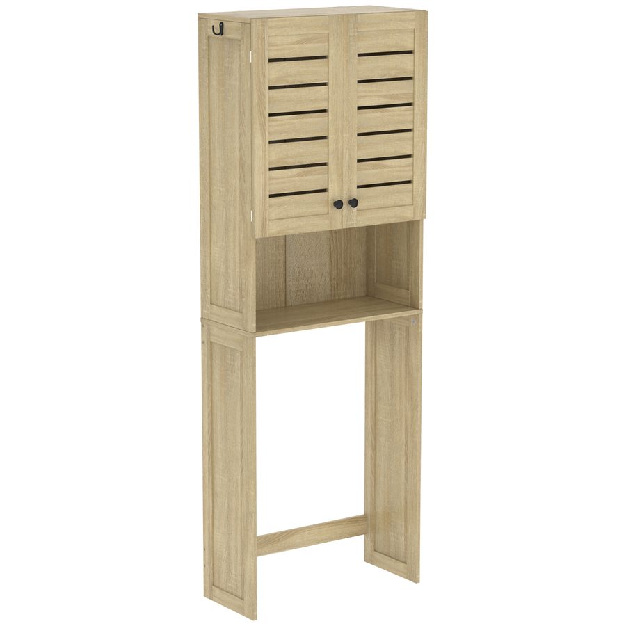 HOMCOM Über-WC-Schrank für Toilette/Waschmaschine mit Doppeltür, Regalen, Fächern und Lamellentüren, 67x31,5x190 cm, Eiche   Aosom