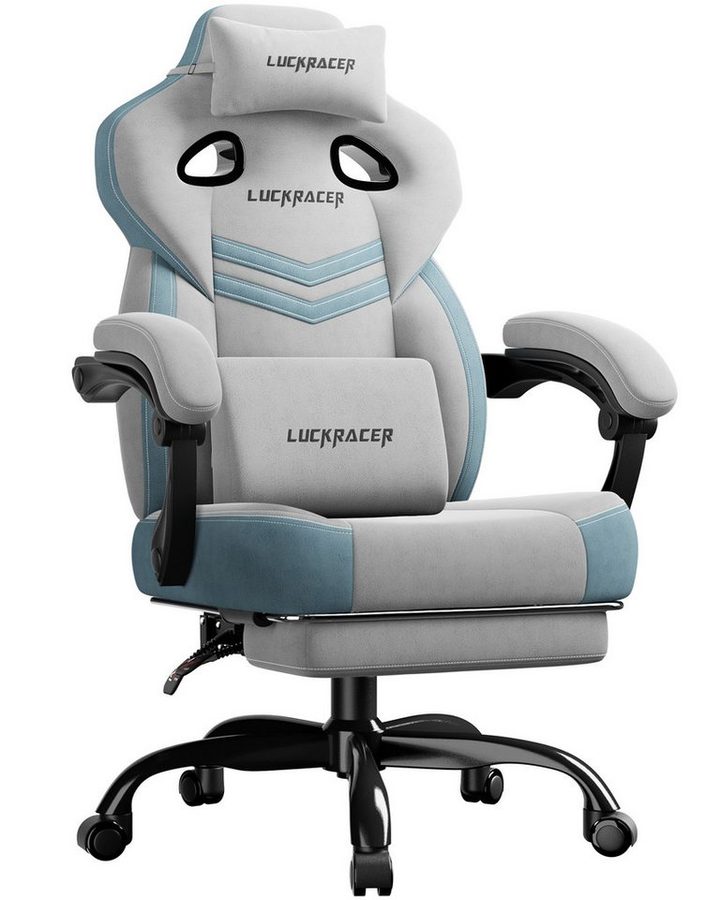 GTPLAYER Gaming-Stuhl Stoff, Racing Gamer Stuhl, Ergonomischer Gaming Sessel Gaming Chair, Schreibtischstuhl, Federsitzkissen mit Fußstütze von GTPLAYER