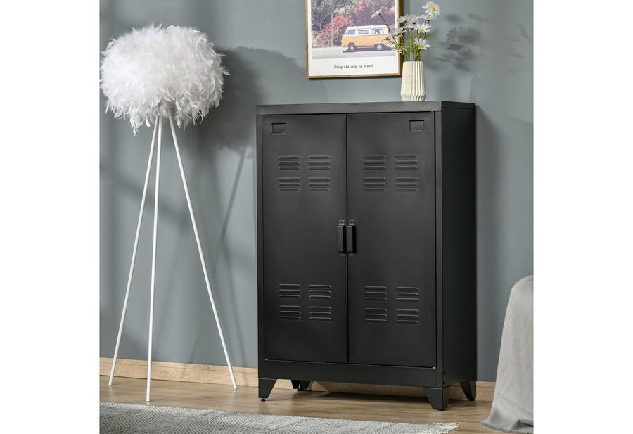 HOMCOM Sideboard Aktenschrank mit Lamellentüren mit 2 verstellbaren Einlegeböden Schwarz 75 x 33 x 110 cm von HOMCOM