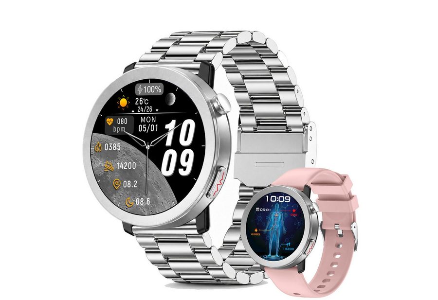 ANYSUN Smartwatch Herren Damen,Fitness Tracker Uhr mit Telefonfunktion Smartwatch (4,1 cm/1,46 Zoll) Gesundheitsuhr mit EKG+HRV/Blutdruckmessung/BMI, mit SOS-Notruf, IP68 100+ Sportmodi,24/7 Herzfrequenz/Schlafmonitor/SpO2, Android/iOS von ANYSUN