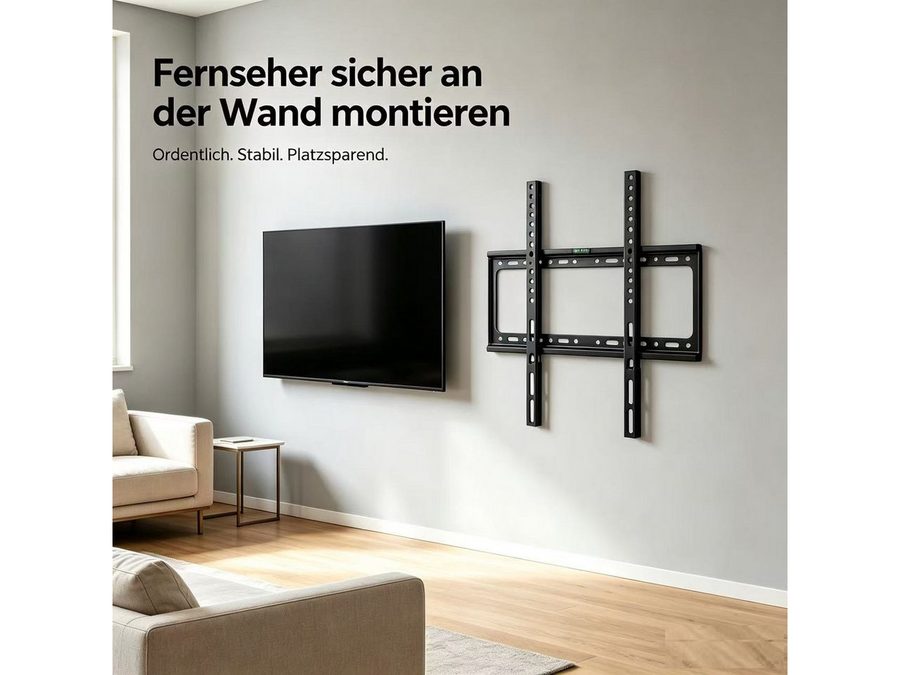 wohnTRAUM24 TV-Wandhalterung Feste TV-Wandhalterung 26–65 Zoll bis 50 kg – flach, (bis 65 Zoll, flaches Design, integrierte Wasserwaage, robuste Stahlkonstruktion)