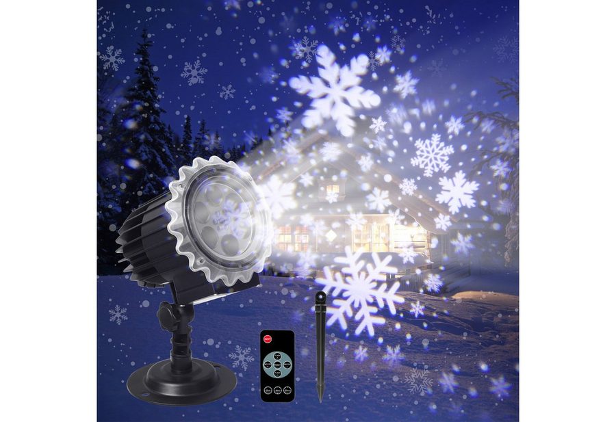 Fofile Projektor Weihnachten Aussen LED Schneeflocken Projektor LED-Beamer (Wasserdichter Weihnachtsprojektor, mit Fernbedienung & Timer)