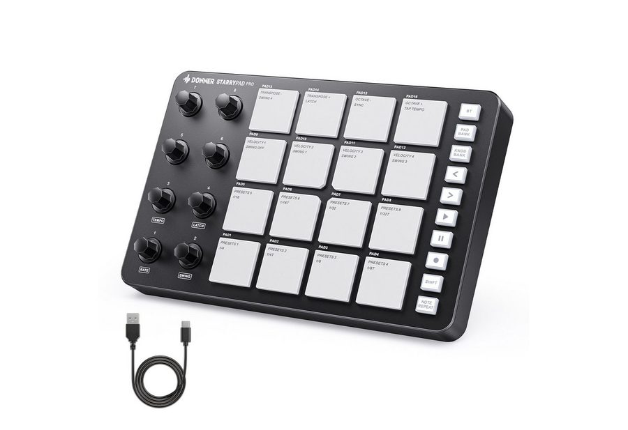 Donner Mischpult MIDI Pad DJ Controller Beat Maker USB MIDI Drum Machine STARRYPAD PRO, RGB-Pads, USB-MIDI